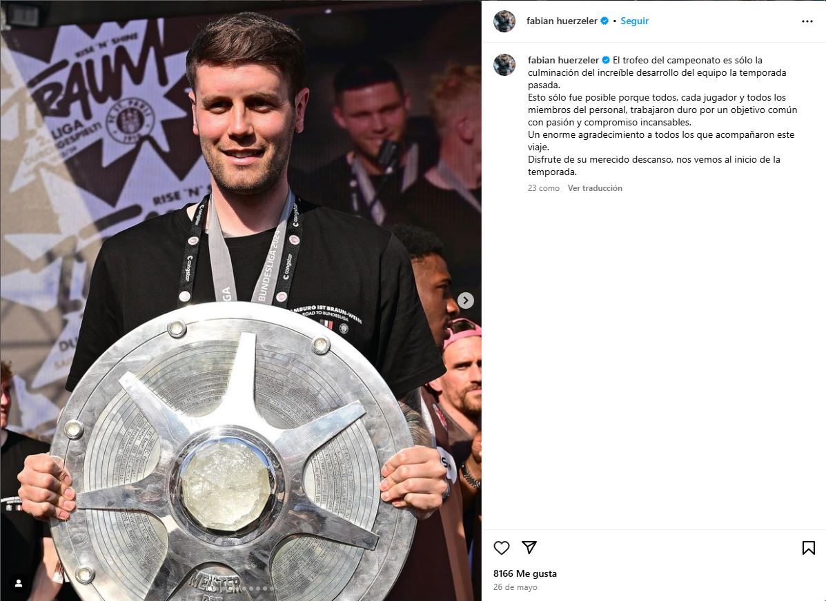 Fabian Hürzeler, with the German Second League champion trophy.