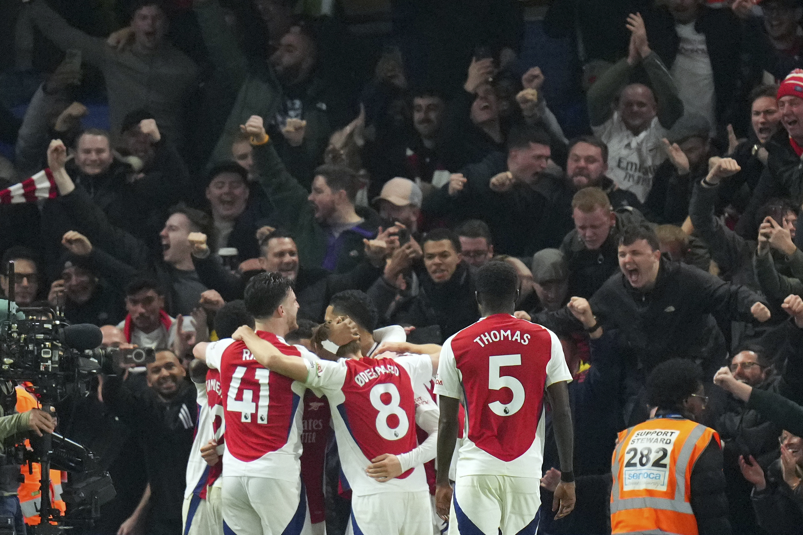 Gabriel Martinelli celebrating his goal for Arsenal against Chelsea