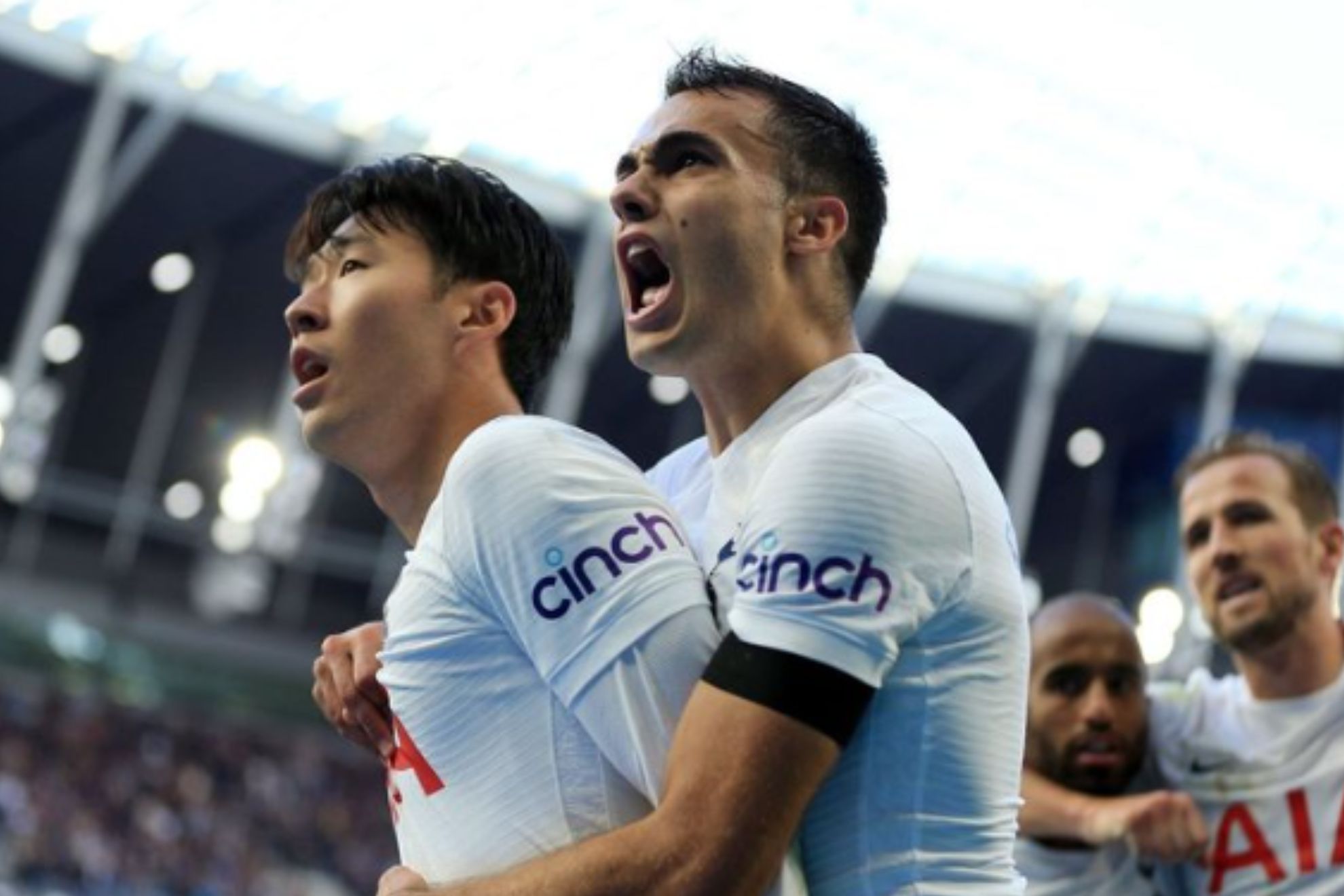 Sergio Reguilón, celebrating with his teammate Son during a match with Tottenham