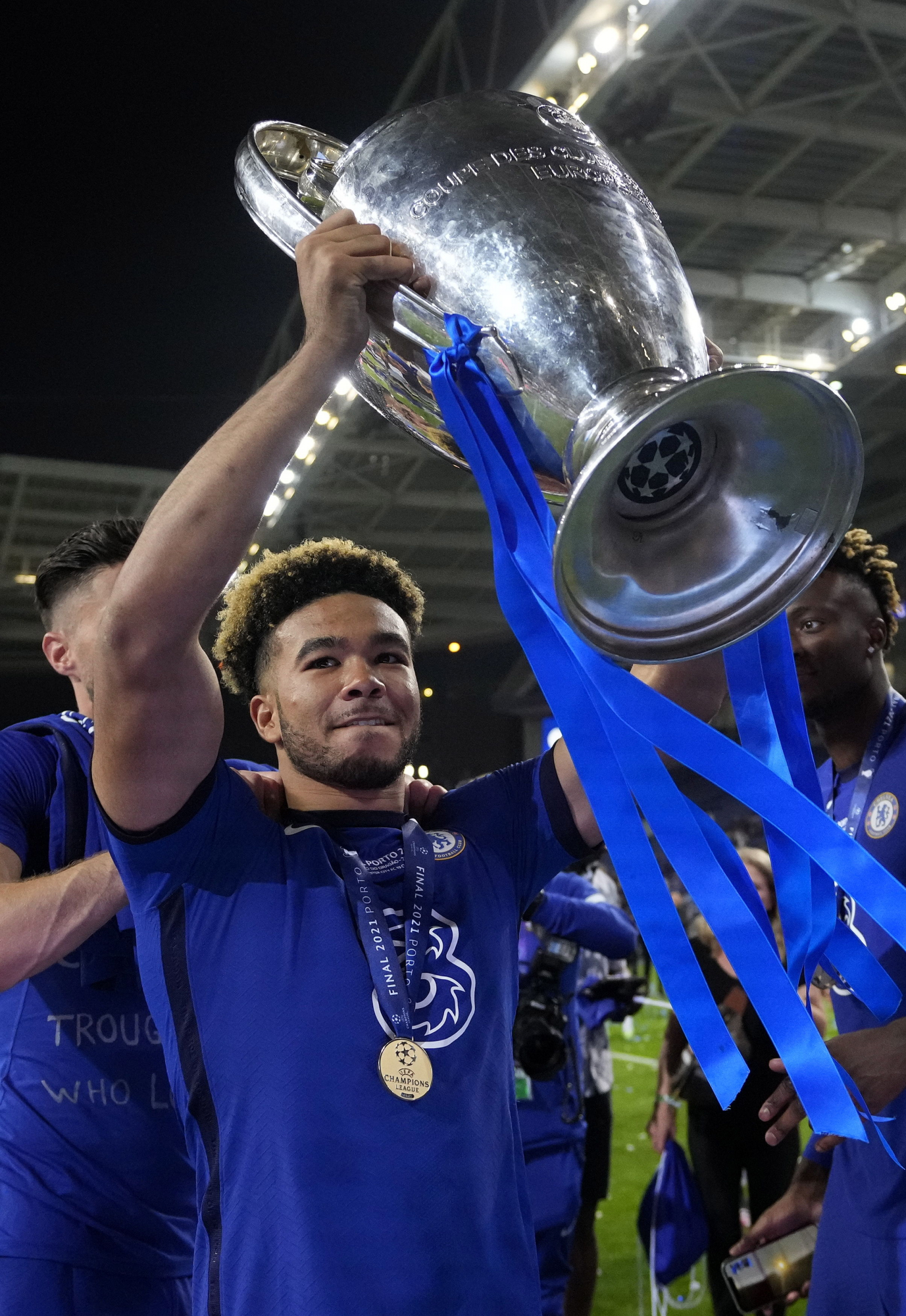 Reece James, lifting the 2021 Champions League with Chelsea