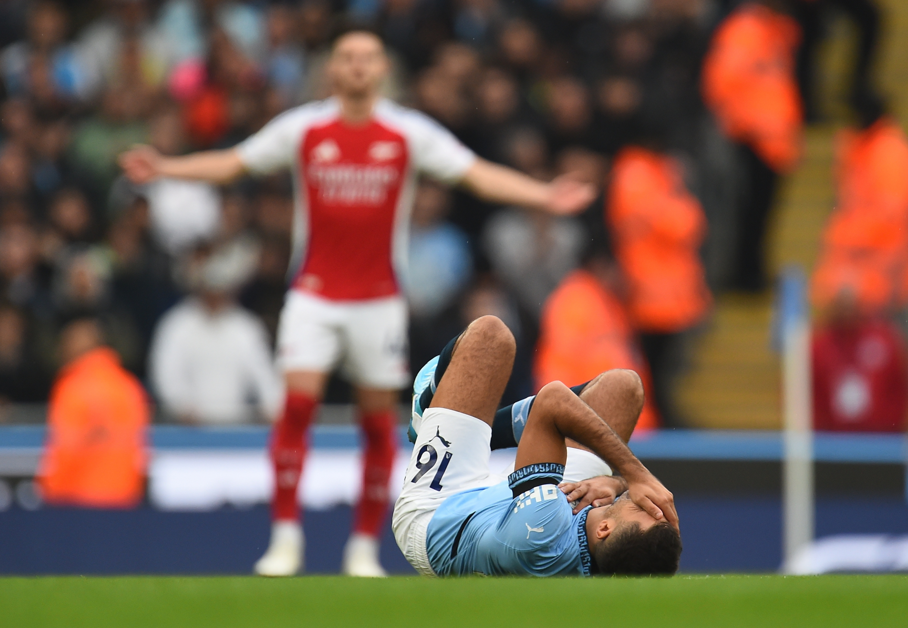 Rodri, lying on the pitch during the match against Arsenal