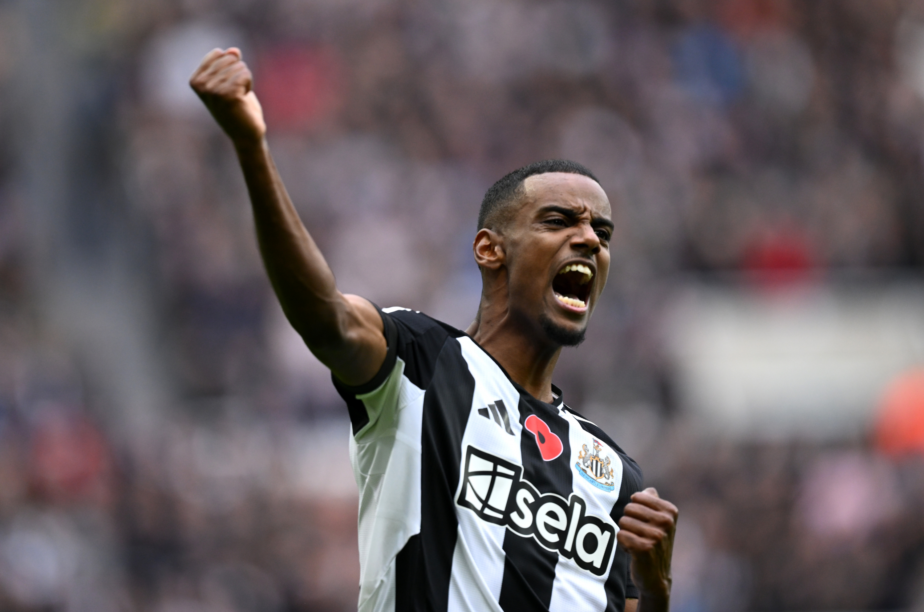 Alexander Isak celebrates a goal for Newcastle.