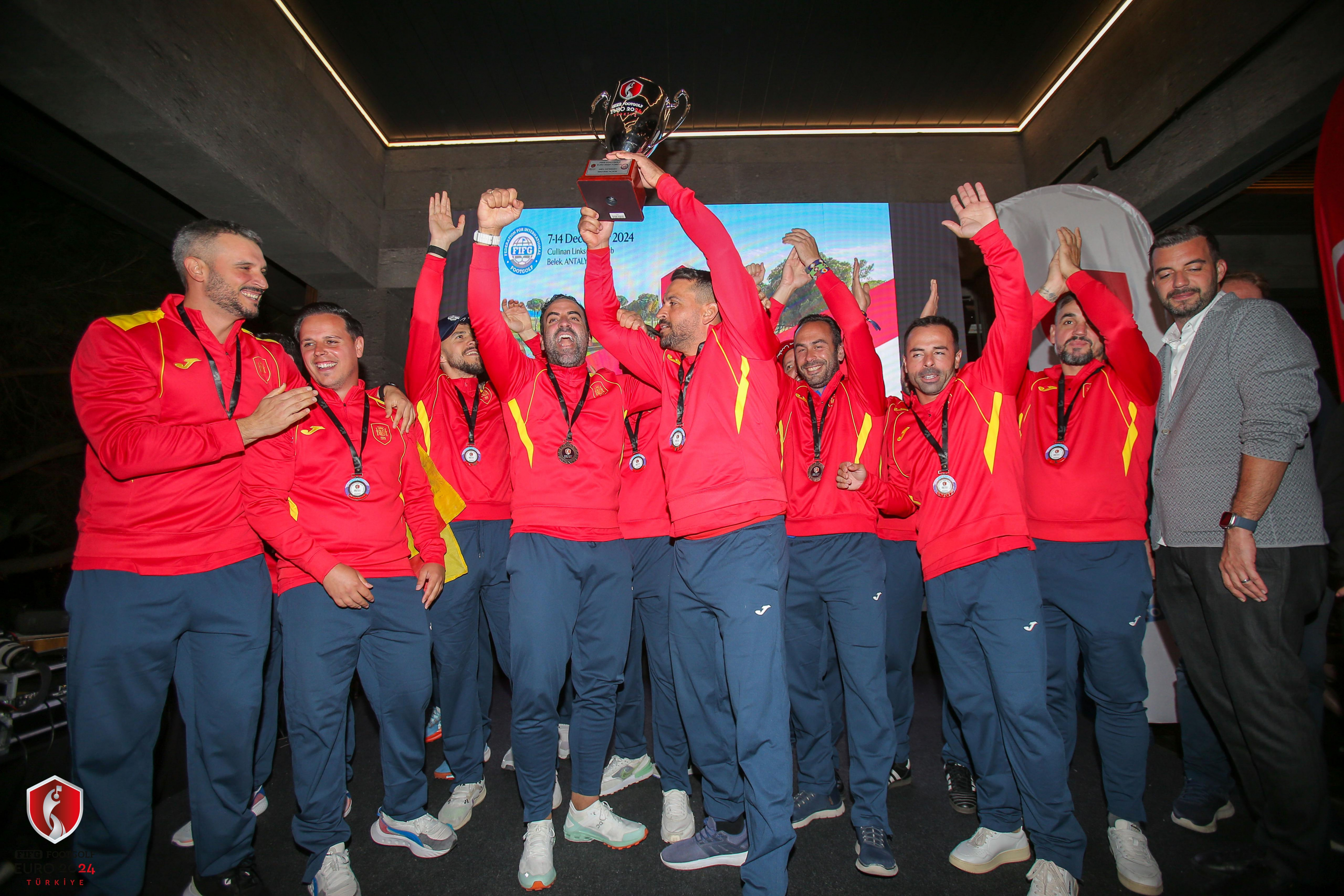 The men's footgolf team celebrates the runner-up finish