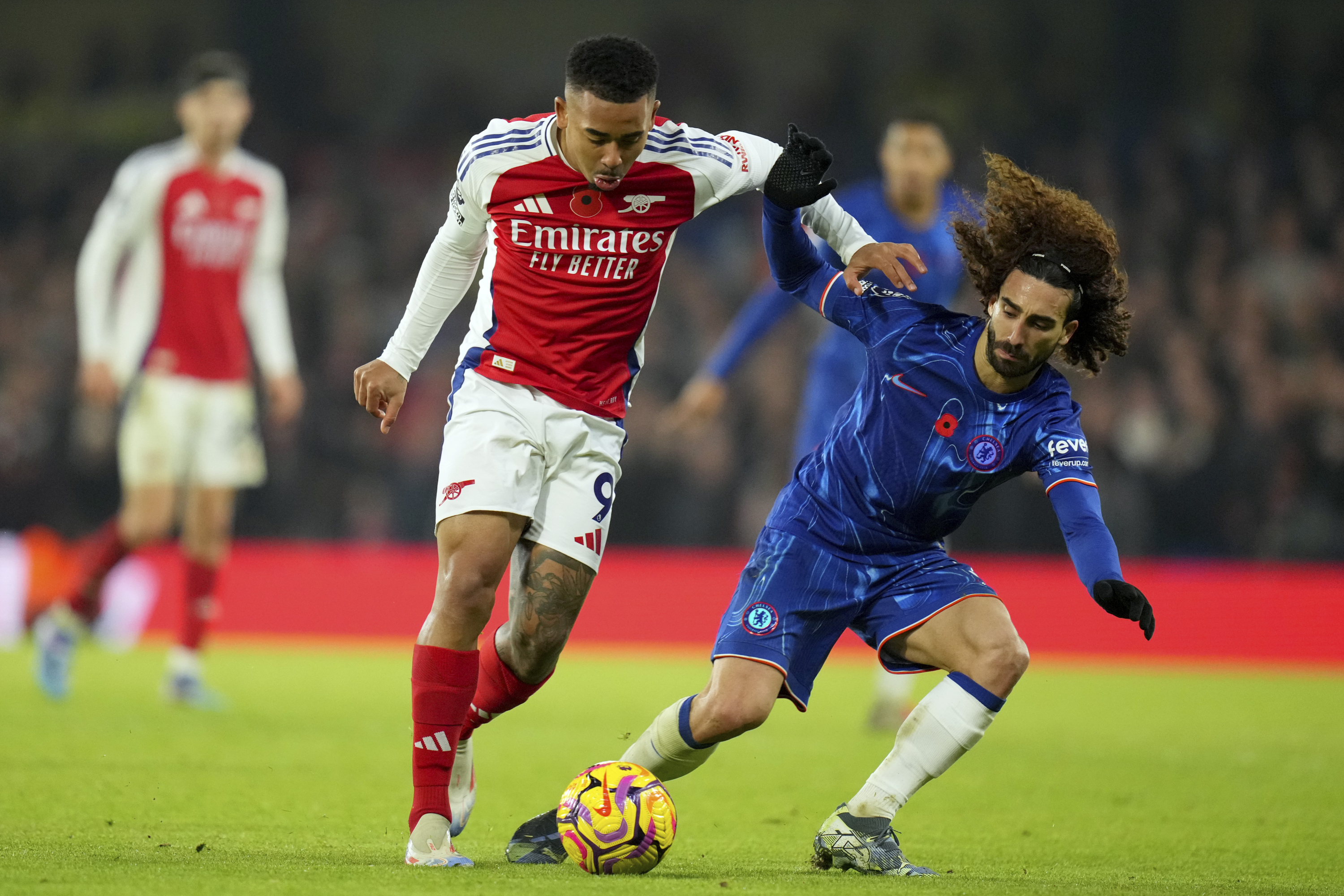 Gabriel Jesus, bidding for a ball against Cucurella