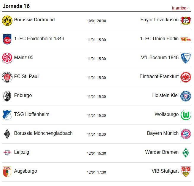 Matchday 16 in the Bundesliga (January 10, 11 and 12)