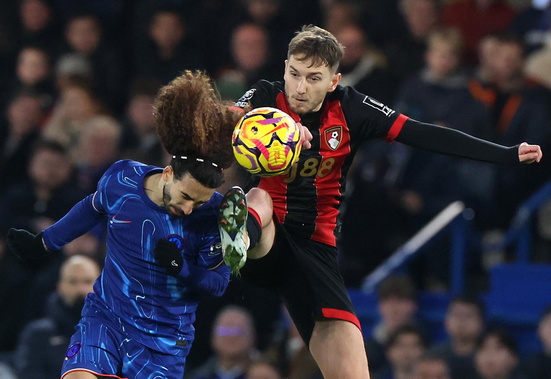 Marc Cucurella and David Brooks fighting for a ball during Chelsea 2-2 Bouremouth