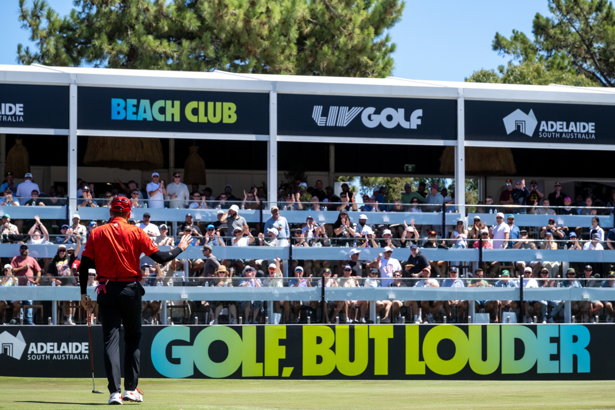 Sergio García celebrates his putt at Hole 12