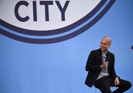 Pep Guardiola in his presentation as Manchester City coach in 2016