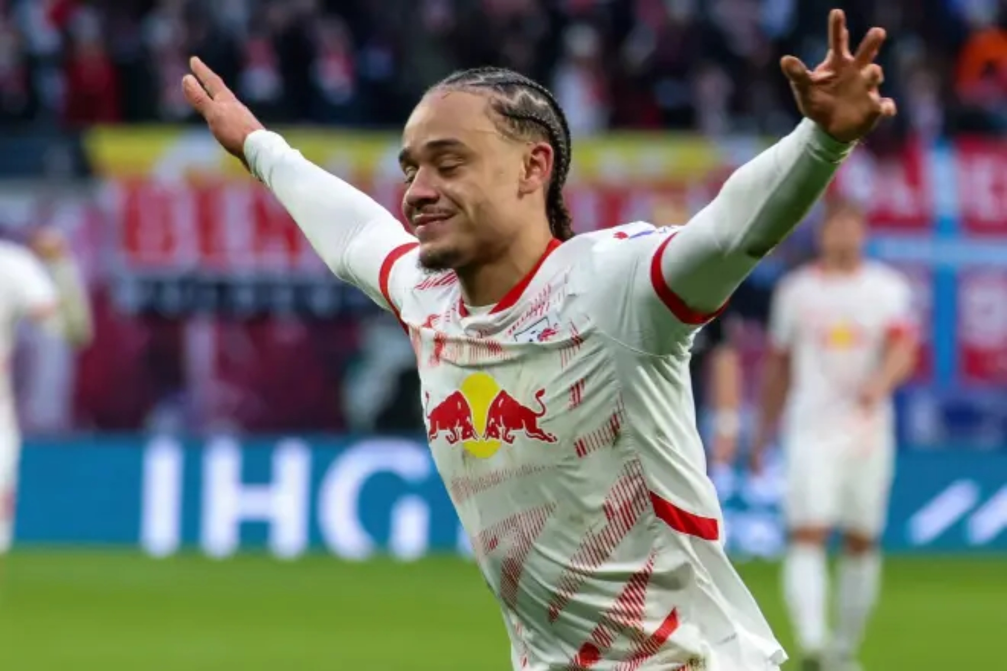 Xavi Simons celebrating a goal with Leipzig.