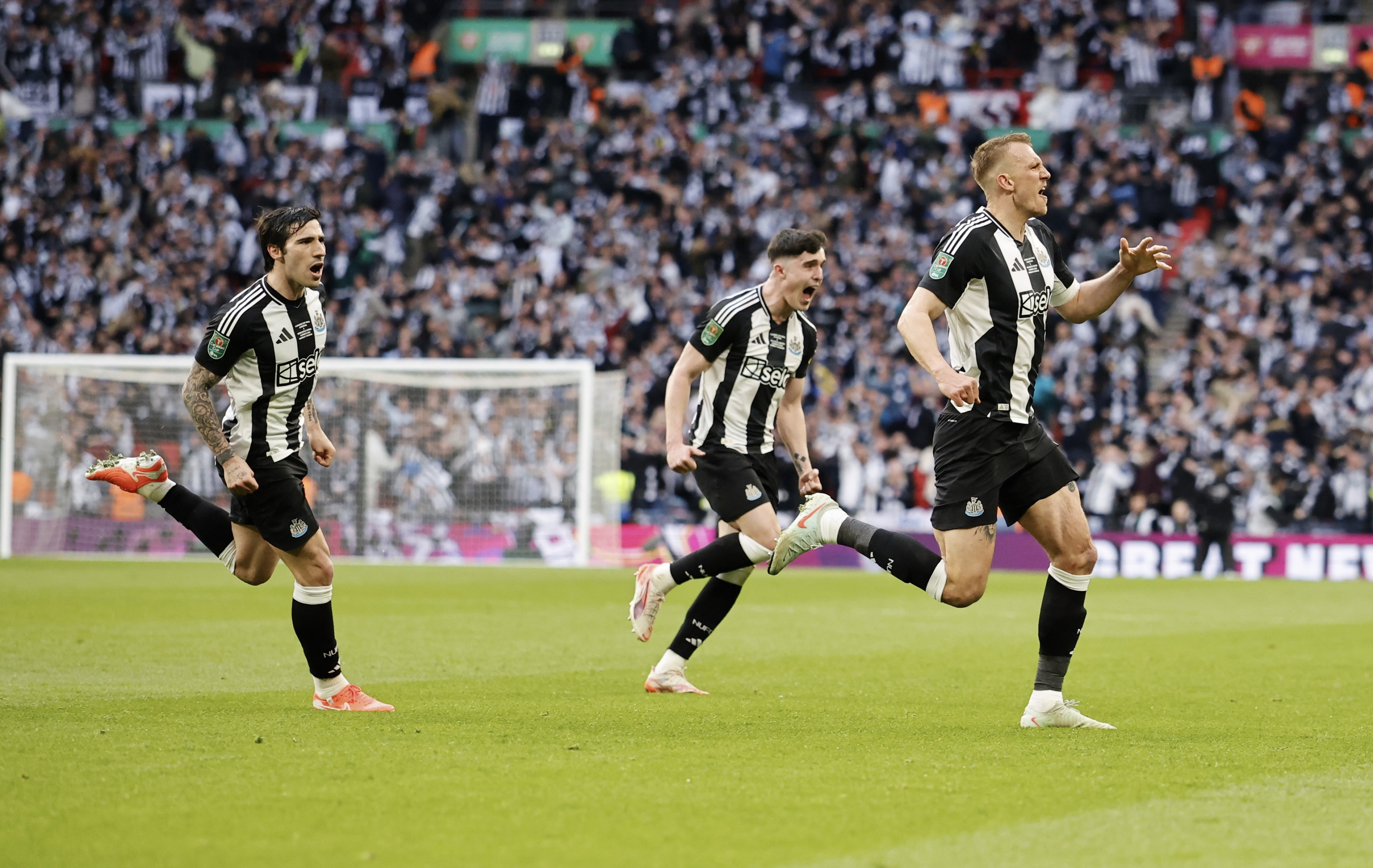 Dan Burn celebrates his goal to Liverpool.